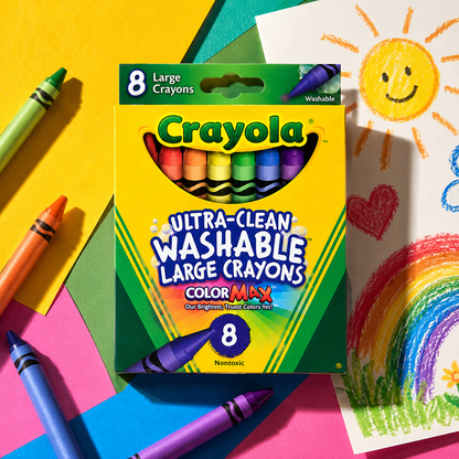 Crayola Washable Crayons, Large, 8 Colors (Pack of 2)