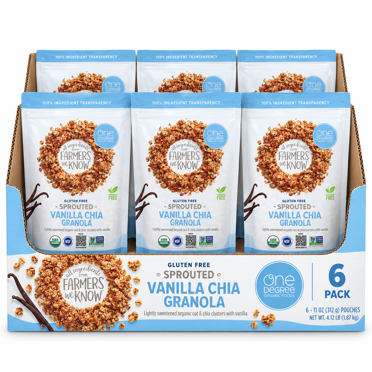 One Degree Organics Granola - Oat Vanilla Chia 11 oz USA (Pack of 6) One Degree Organics