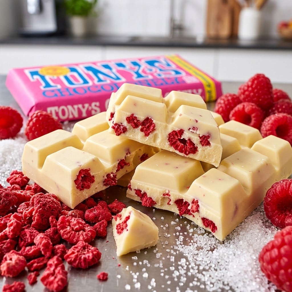 Tony's Chocolonely White Chocolate Raspberry Popping Candy Bar (Pack of 4) Tony's Chocolonely