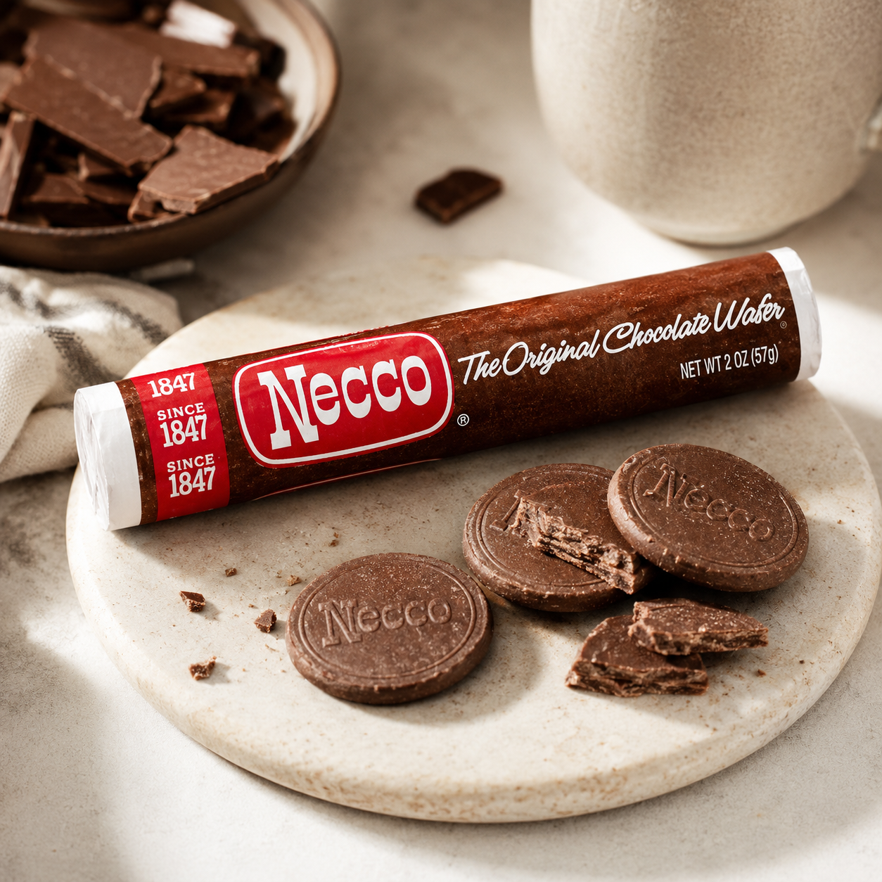 Necco Wafers Original Chocolate Flavored Hard Candy Rolls 2 oz