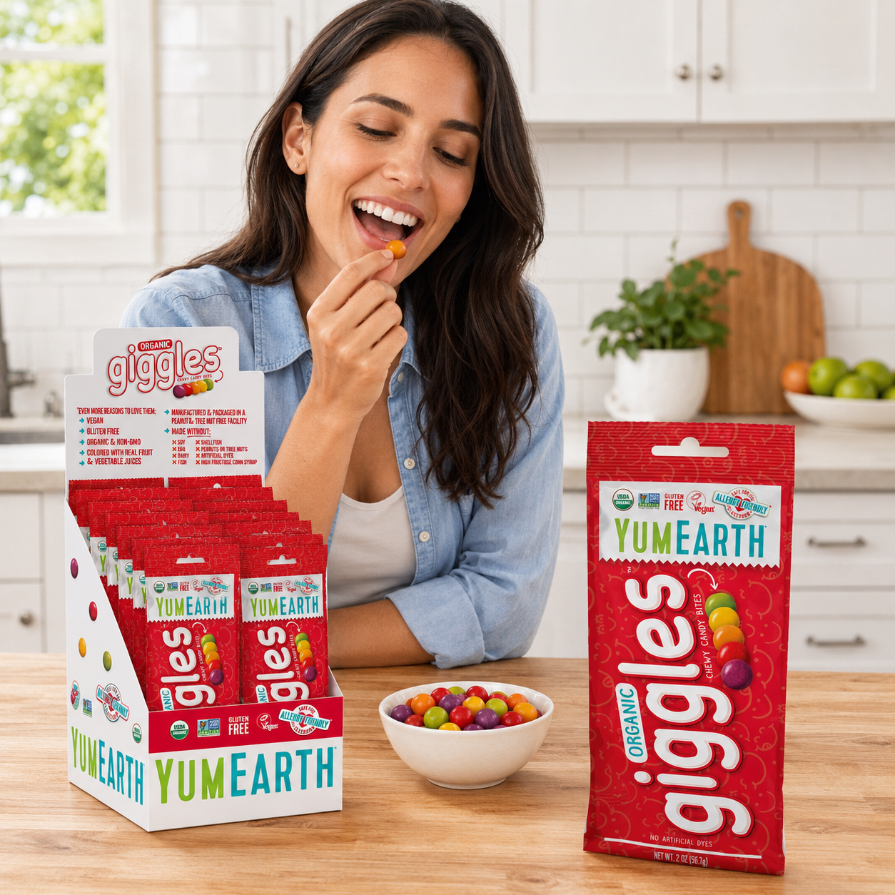 YumEarth Organic Fruit Flavored Giggles Chewy Candy Bites Allergy Friendly Gluten Free Non-GMO Vegan 2 oz