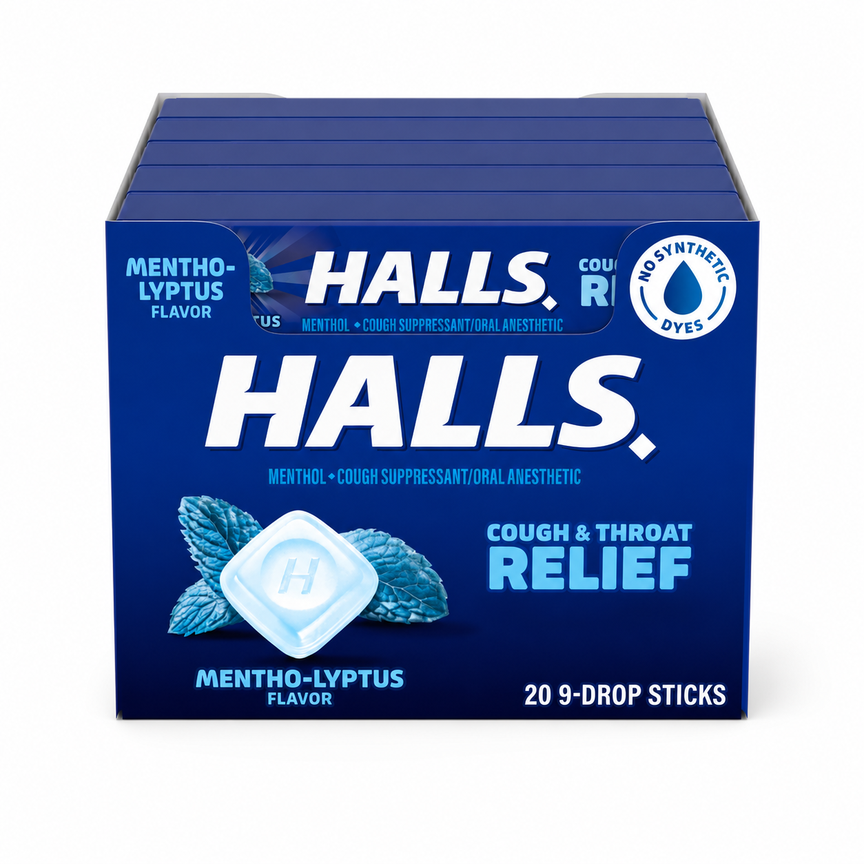HALLS Cough and Throat Relief Mentho-Lyptus Cough Drops, 9 Sticks (Pack of 20)