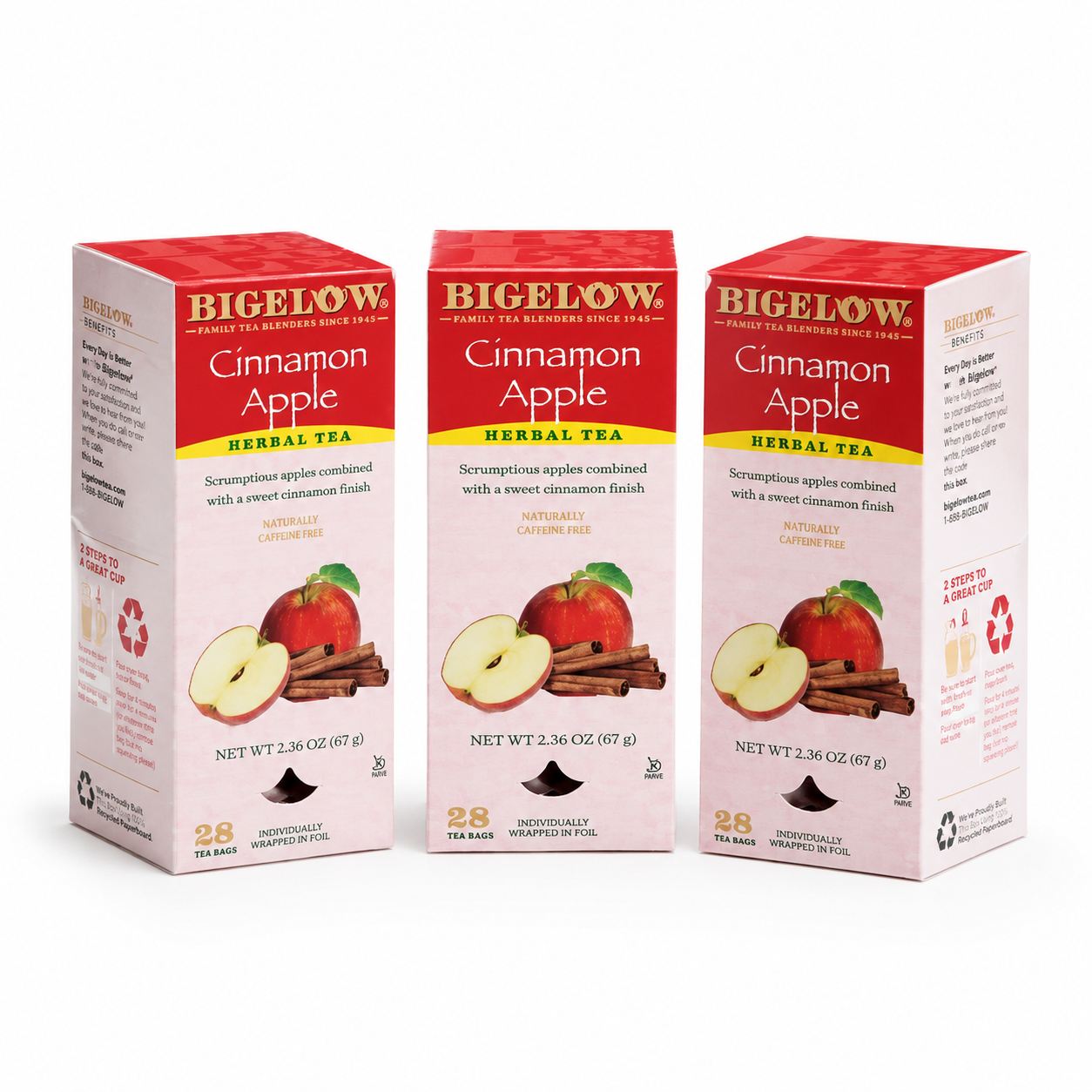 Bigelow Cinnamon Apple Herbal Tea Bags 28-Count Box Cinnamon Apple Hibiscus Flavored Herbal Tea Bags All Natural Non-GMO (Pack of 3)
