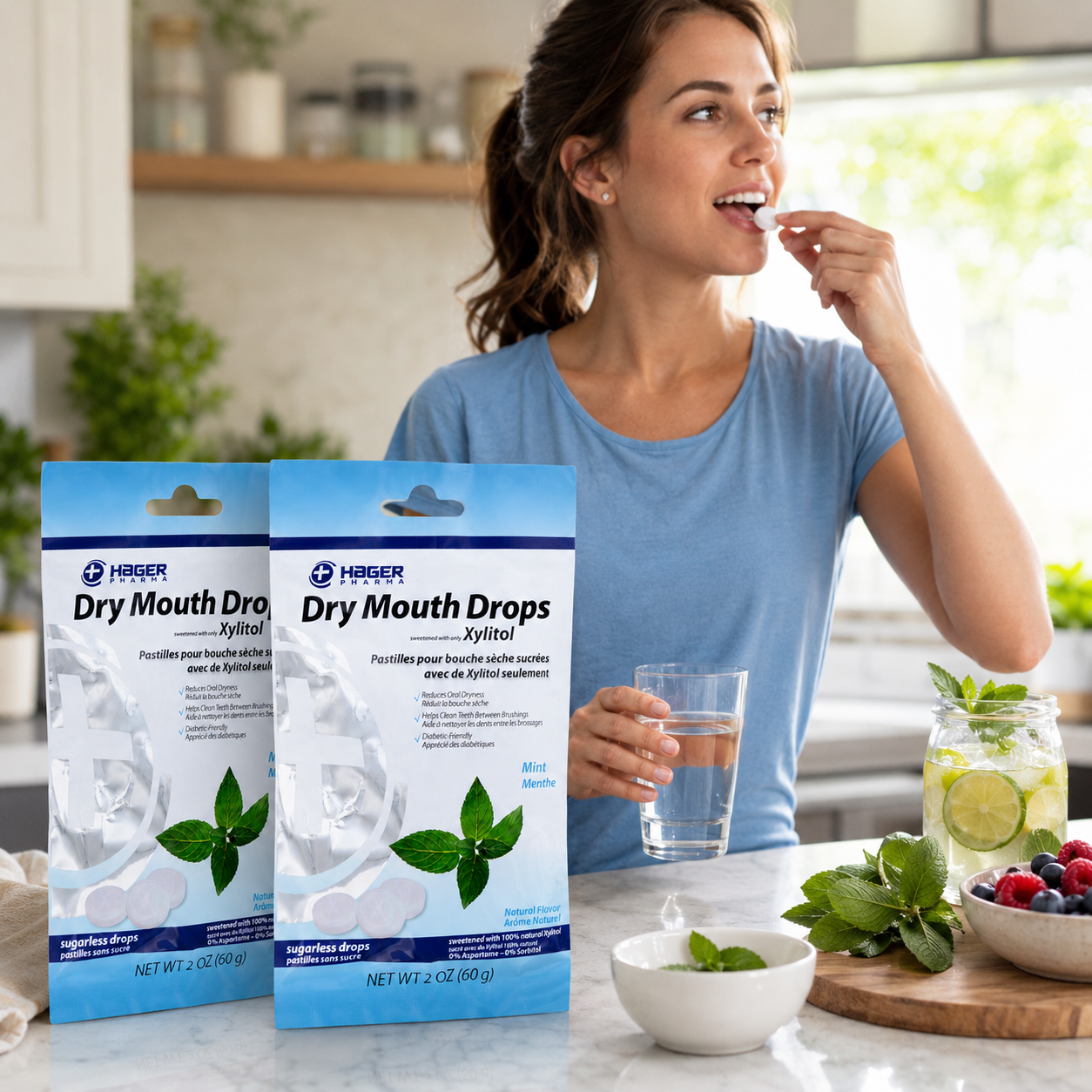 Hager Pharma Dry Mouth Drops Mint Flavor Gluten Free 2 oz