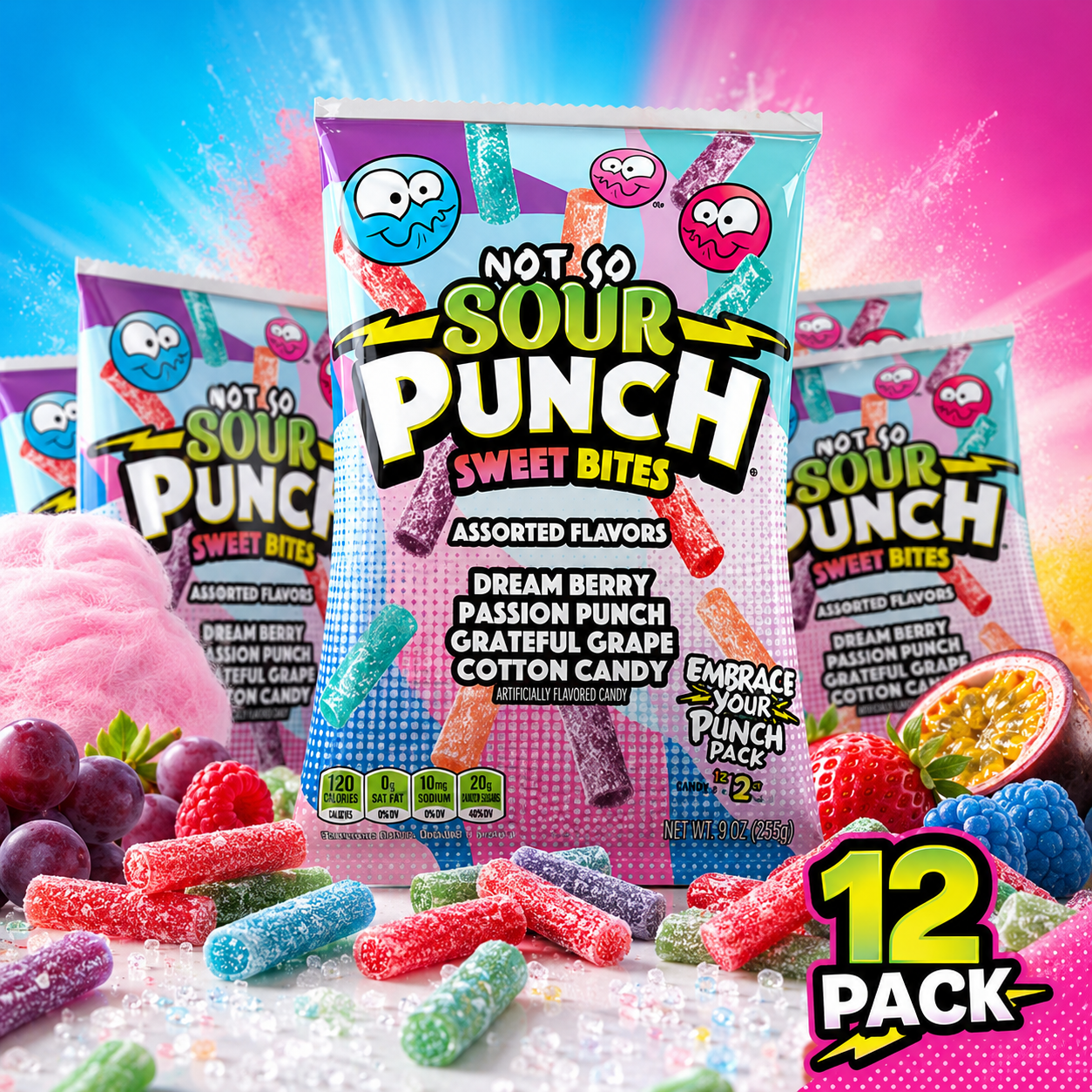Sour Punch Sweet Bites Assorted Flavors Cotton Candy 5 oz