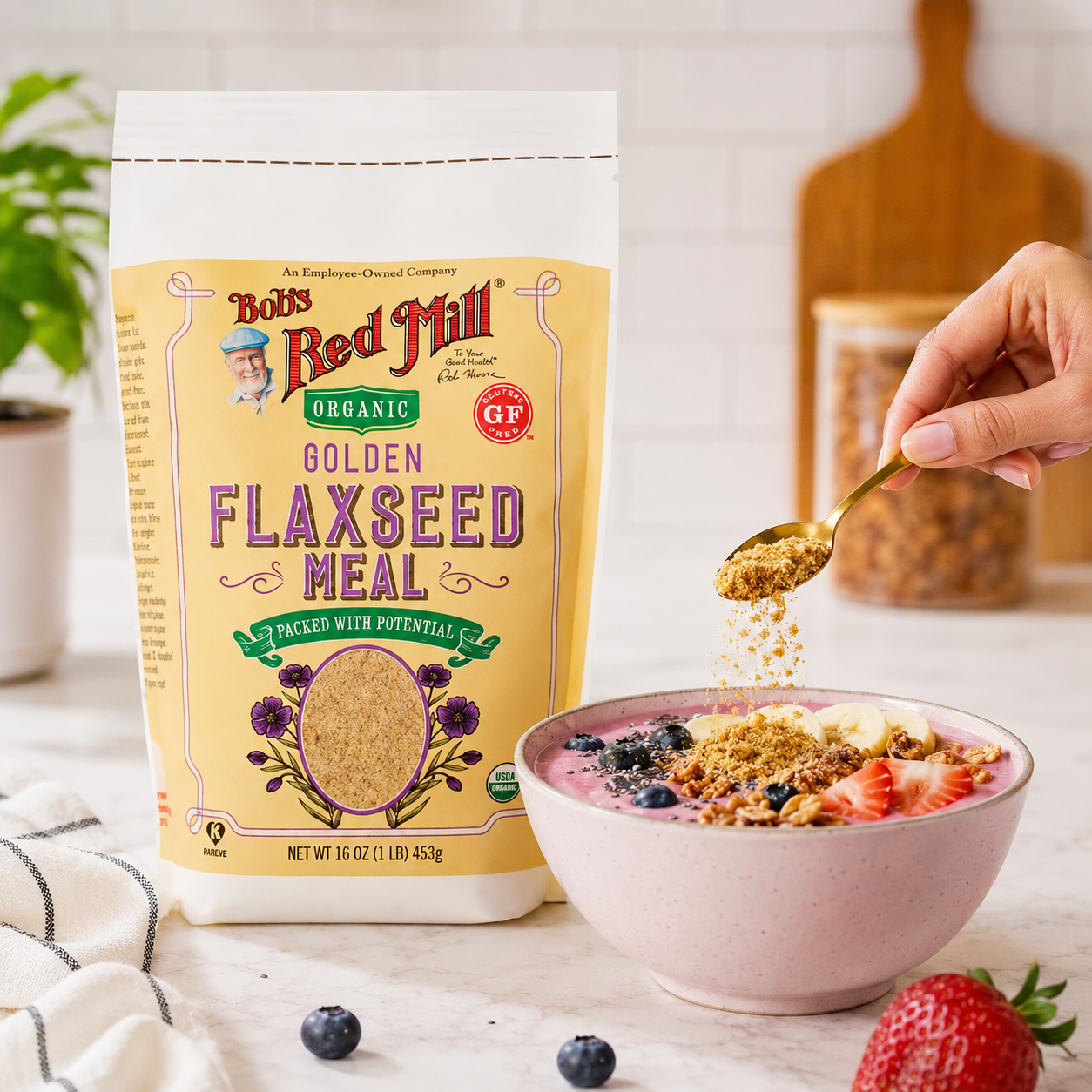 Bob's Red Mill Golden Flaxseed Meal, Organic, Gluten Free, Whole Ground, 16 Ounce