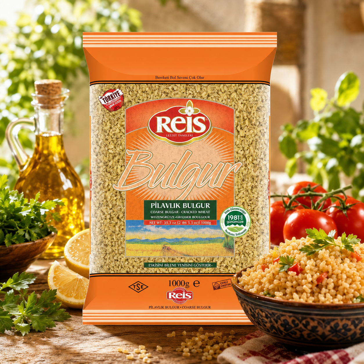 Reis Coarse Bulgur Wheat Berries Whole Grain Vegan Halal High Fiber & Protein for Pilafs Meals & Soups 2.2 Lb