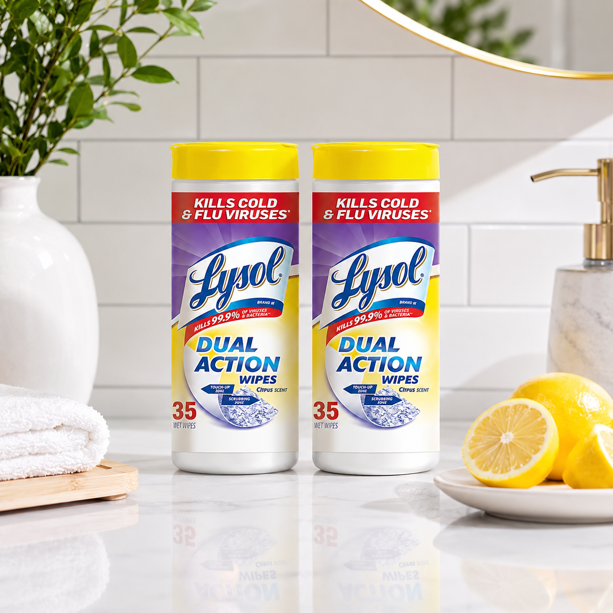 Lysol Dual Action Disinfecting Wipes, Citrus, 35 ct (Pack of 2)