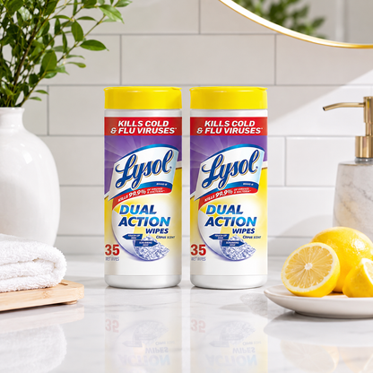 Lysol Dual Action Disinfecting Wipes, Citrus, 35 ct (Pack of 2)