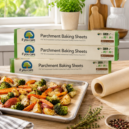 If You Care Parchment Paper Baking Sheets Unbleached Chlorine Free Greaseproof Silicone Coated 12.5" x 16" Precut Liners Standard Size 24 ct
