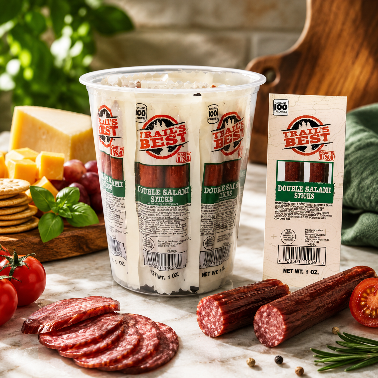 Trail's Best Double Salami Twin Packs Jerky Tub Packs 1 oz