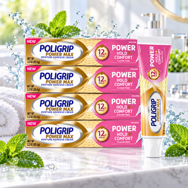 Poligrip Denture Adhesive, Power Max Hold Plus Comfort Denture (Pack of 4) Poligrip