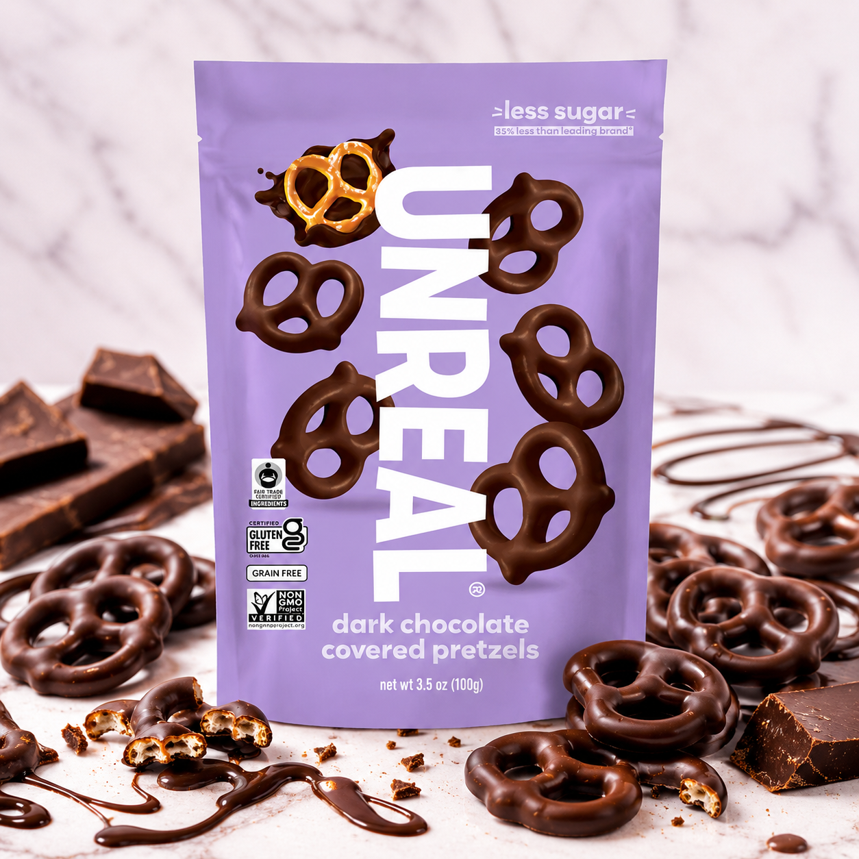 UNREAL Dark Chocolate Covered Pretzels 3.5 OZ