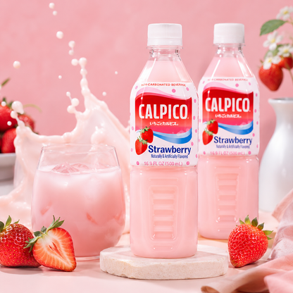 CALPICO Strawberry Smooth Creamy & Refreshing Non-Carbonated Beverage Japanese Lactic Acid Drink 16.9 Fl oz (Pack of 6)