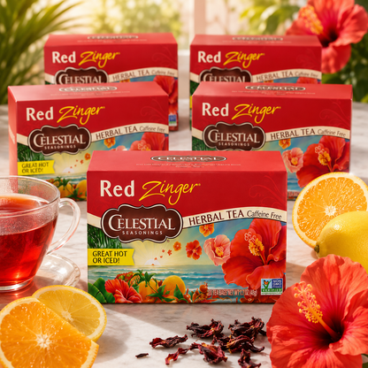Celestial Seasonings Red Zinger Herbal Tea Hibiscus Caffeine Free 20 Tea Bags (Pack of 6)