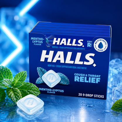 HALLS Cough and Throat Relief Mentho-Lyptus Cough Drops, 9 Sticks (Pack of 20)