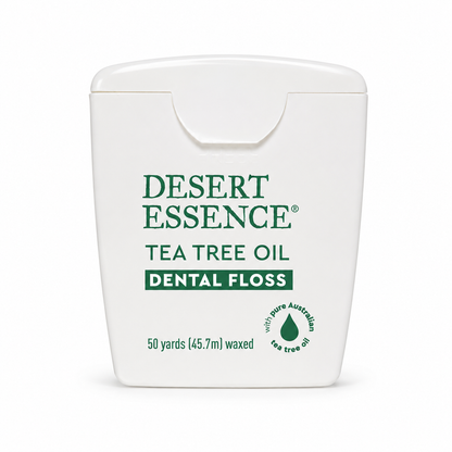 Desert Essence Tea Tree Oil Dental Floss - 50 Yards - Naturally Waxed w/ Beeswax - Thick Flossing No Shred Tape - On The Go - Removes Food Debris Buildup - Cruelty-Free Antiseptic