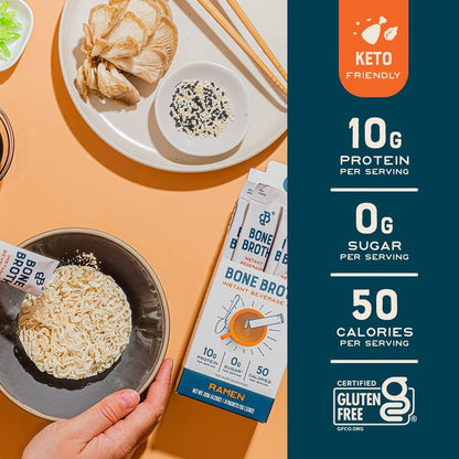 Bare Bones Bone Broth Instant Powdered Mix Ramen Flavor Non-GMO Gluten-Free Dairy-Free Keto Paleo Friendly 10g Protein (Pack of 4)