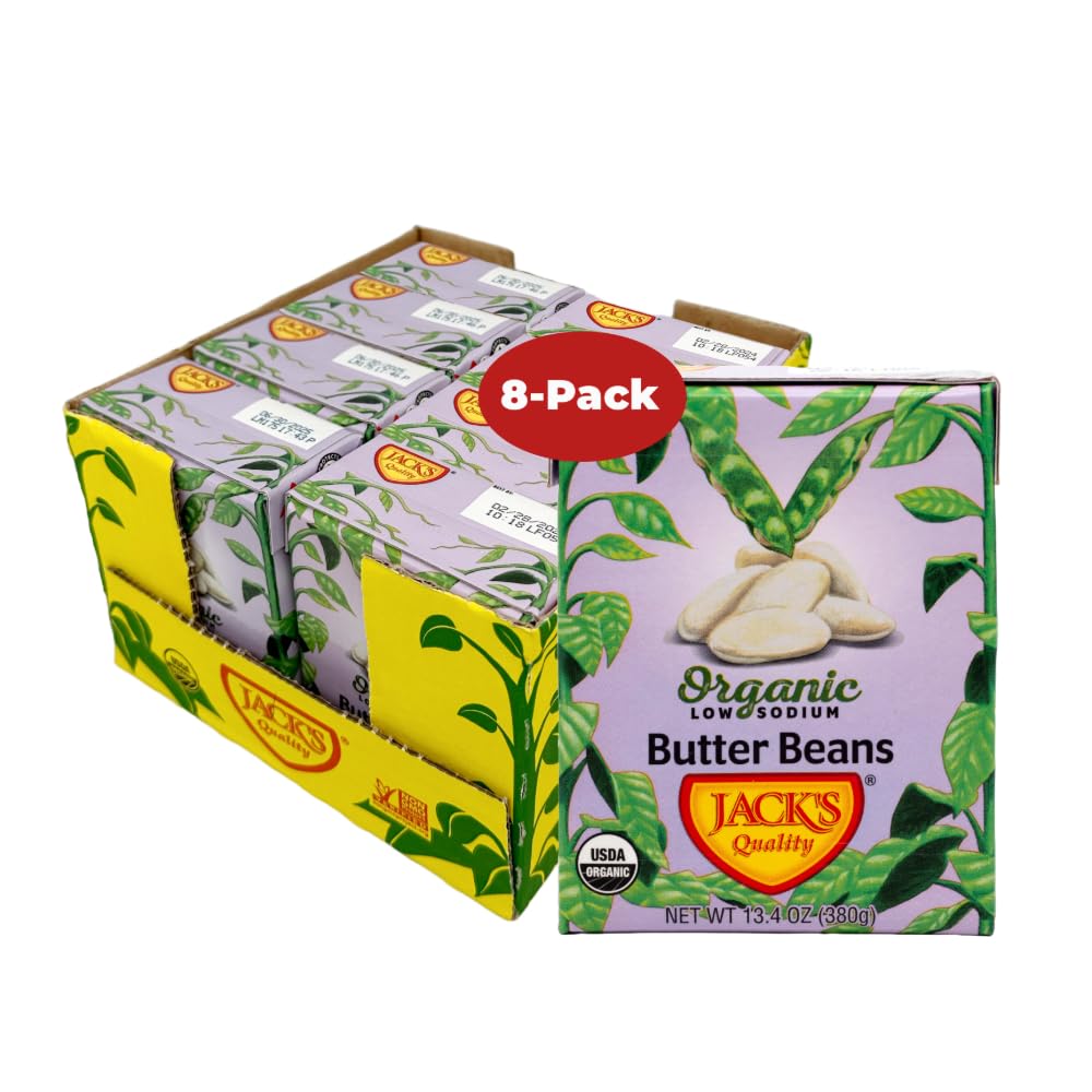 Jacks | Organic White Butter Beans 13.4 oz. | Filled with Protein & Fiber, Low Sodium & Non-GMO | (Pack of 8)