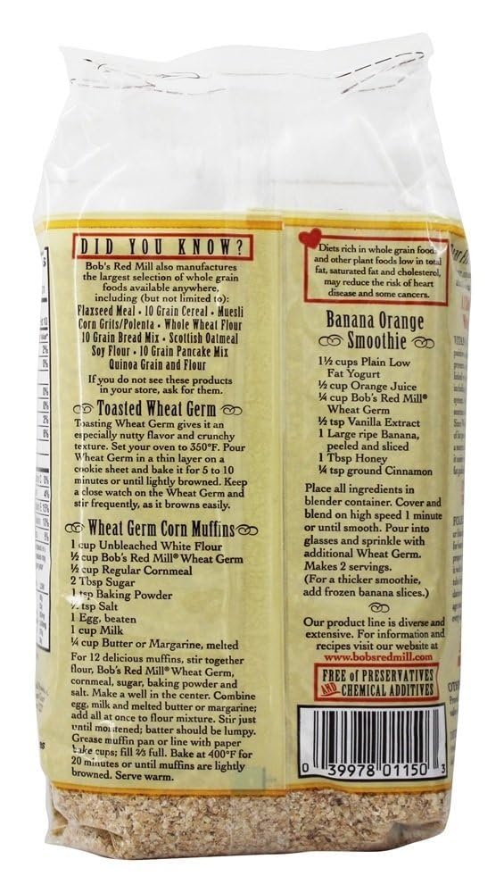 Bob's Red Mill Wheat Germ Natural Raw Grain 12 oz (Pack of 2)