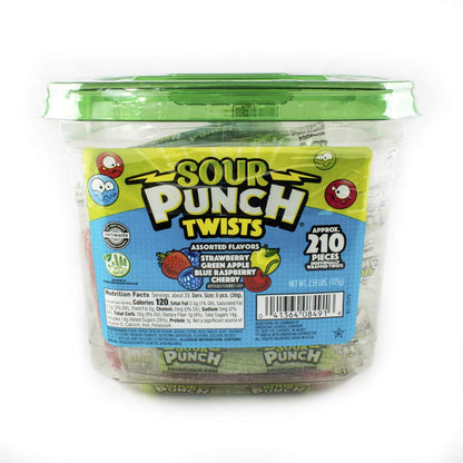 Sour Punch Twists Individually Wrapped Chewy Candy 4 Fruity Flavors 2.59 lb Jar