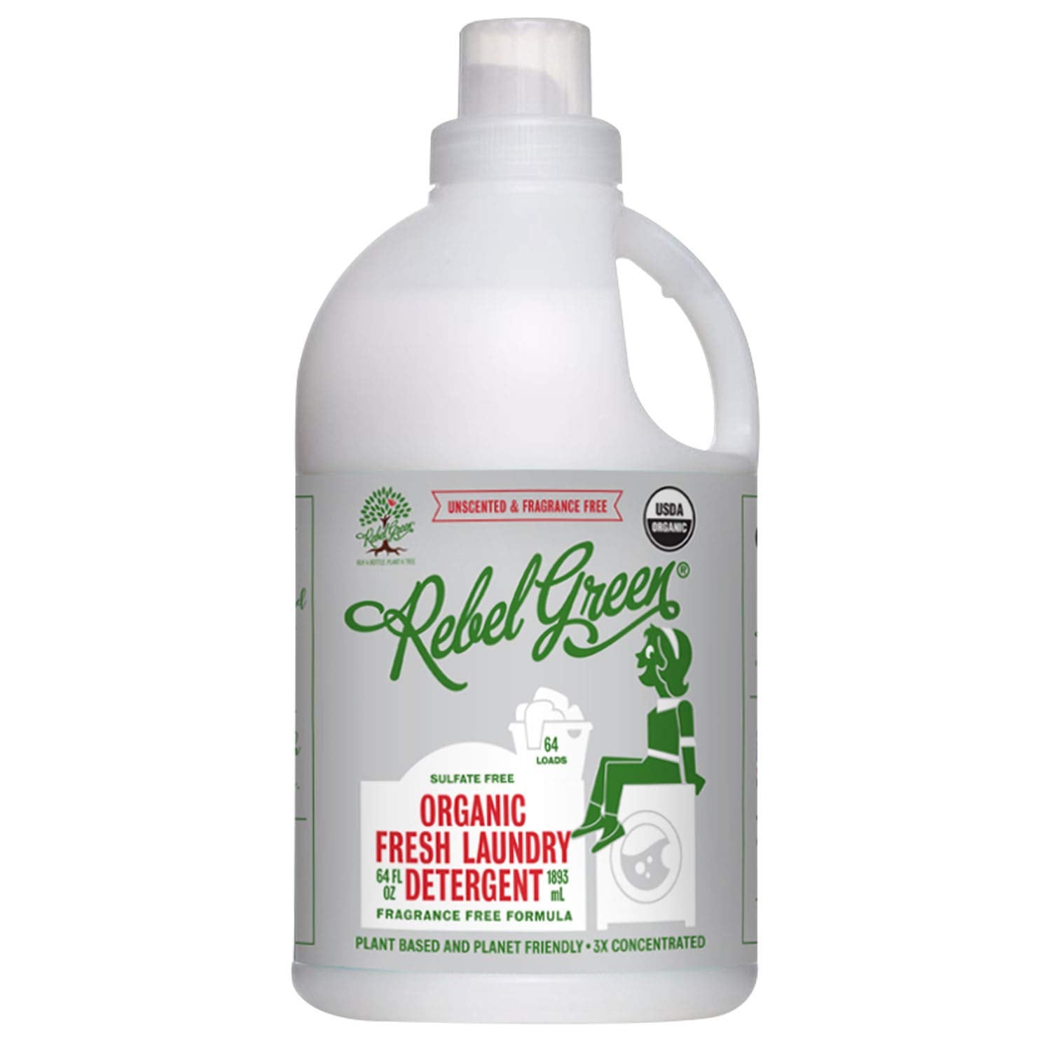 Rebel Green Laundry Detergent Organic Sulfate Free Hypoallergenic Unscented 64 Load