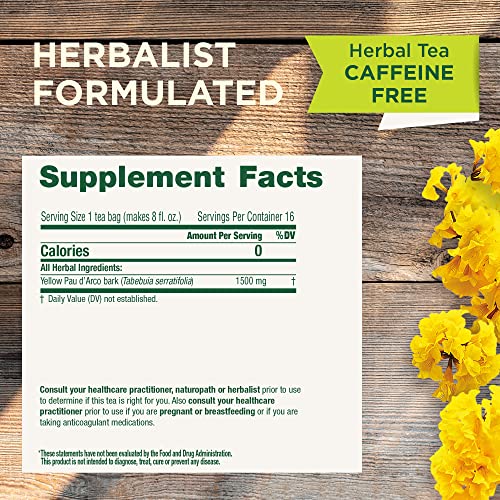 Traditional Medicinals Yellow Pau d'Arco Tea Caffeine-Free Kosher Non-GMO 16 Tea Bags
