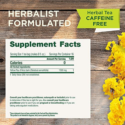 Traditional Medicinals Yellow Pau d'Arco Tea Caffeine-Free Kosher Non-GMO 16 Tea Bags