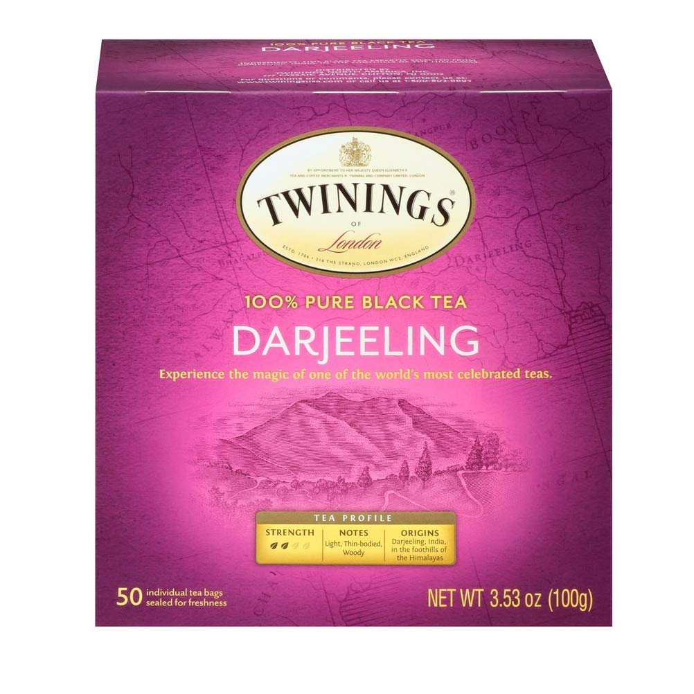 Twinings Darjeeling Black Tea Individually Wrapped Tea Bags 50 Count Less Caffeine
