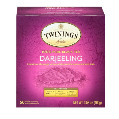 Twinings Darjeeling Black Tea Individually Wrapped Tea Bags 50 Count Less Caffeine