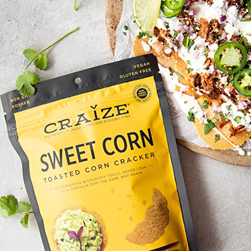 Craize Sweet Corn Crisps Gluten Free, Vegan, Kosher, Toasted Corn Crackers 4 oz (Pack of 6)