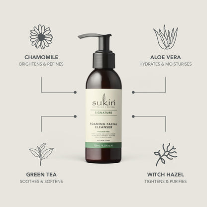 Sukin Aloe Vera Signature Facial Cleanser Foaming Face Wash with Calming 4.23 Oz