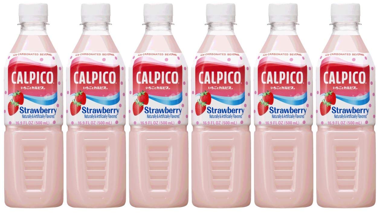CALPICO Strawberry Smooth Creamy & Refreshing Non-Carbonated Beverage Japanese Lactic Acid Drink 16.9 Fl oz (Pack of 6)