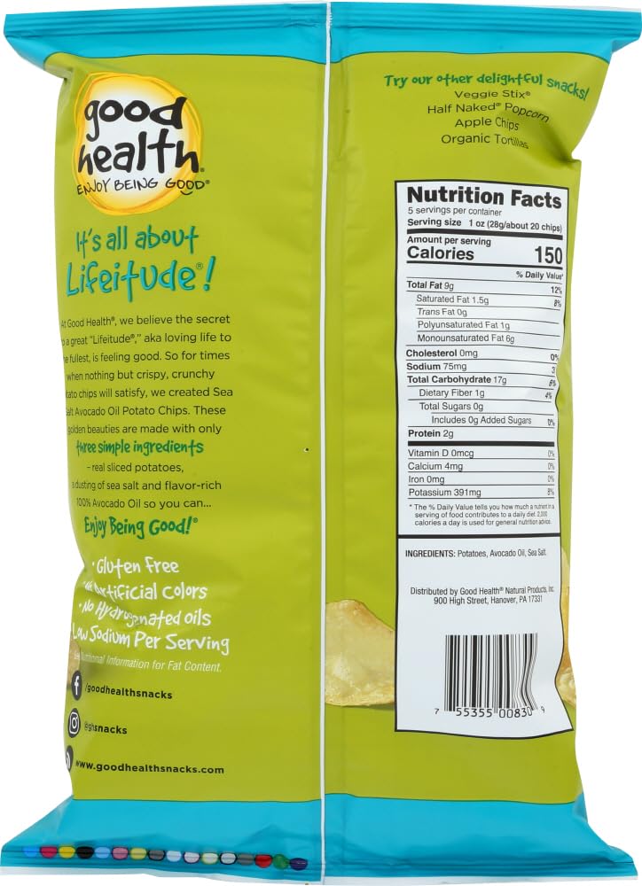 Good Health Inc. Kettle Style Avocado Oil Potato Chips Sea Salt 5 oz (Pack of 2)