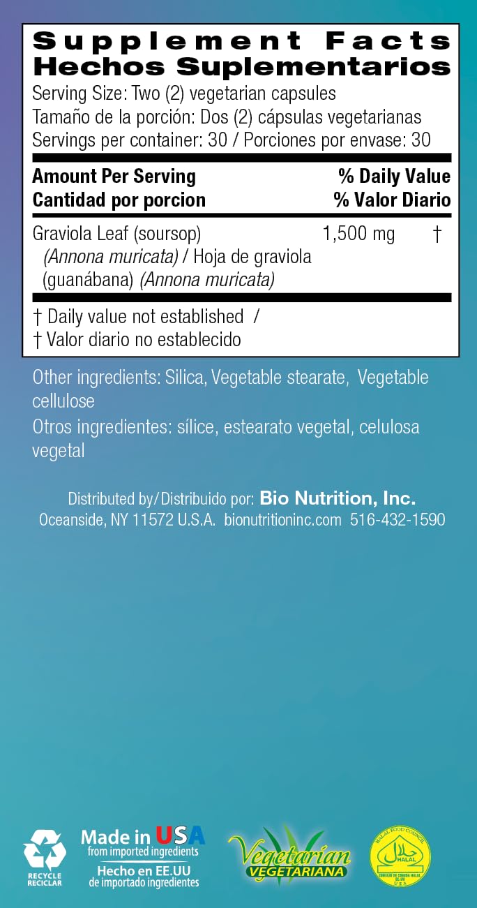 Graviola Soursop 60 Vegetarian Capsules Herbal Supplement