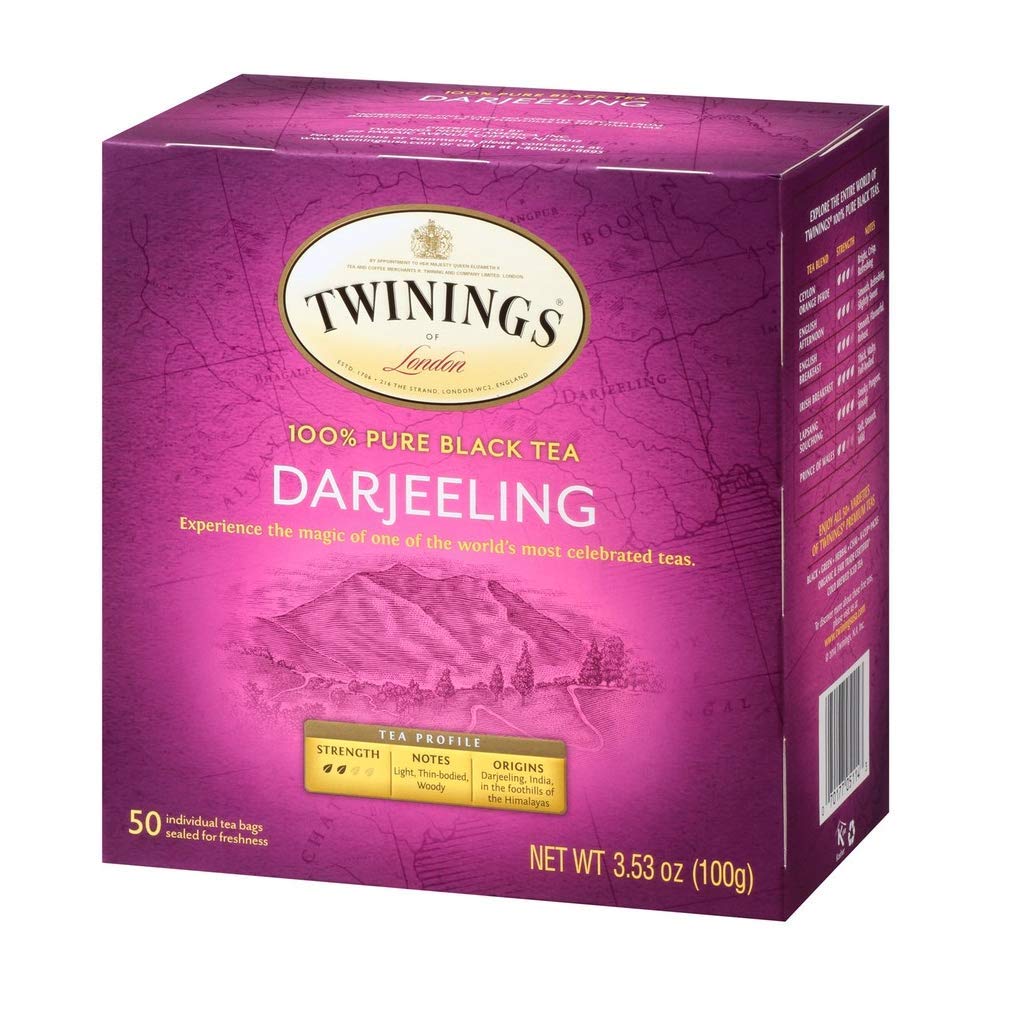 Twinings Darjeeling Black Tea Individually Wrapped Tea Bags 50 Count Less Caffeine