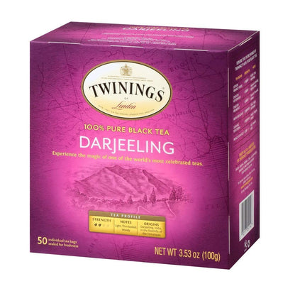 Twinings Darjeeling Black Tea Individually Wrapped Tea Bags 50 Count Less Caffeine