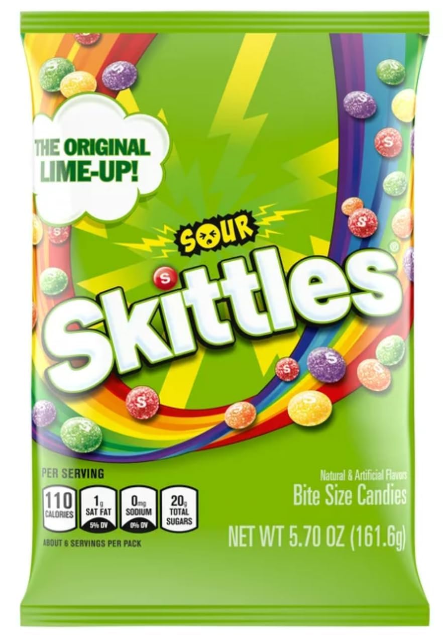 Skittles Sours Candy (Pack of 2) Sour Outside Sweet Inside Bite Size Strawberry Grape Orange Lemon Lime