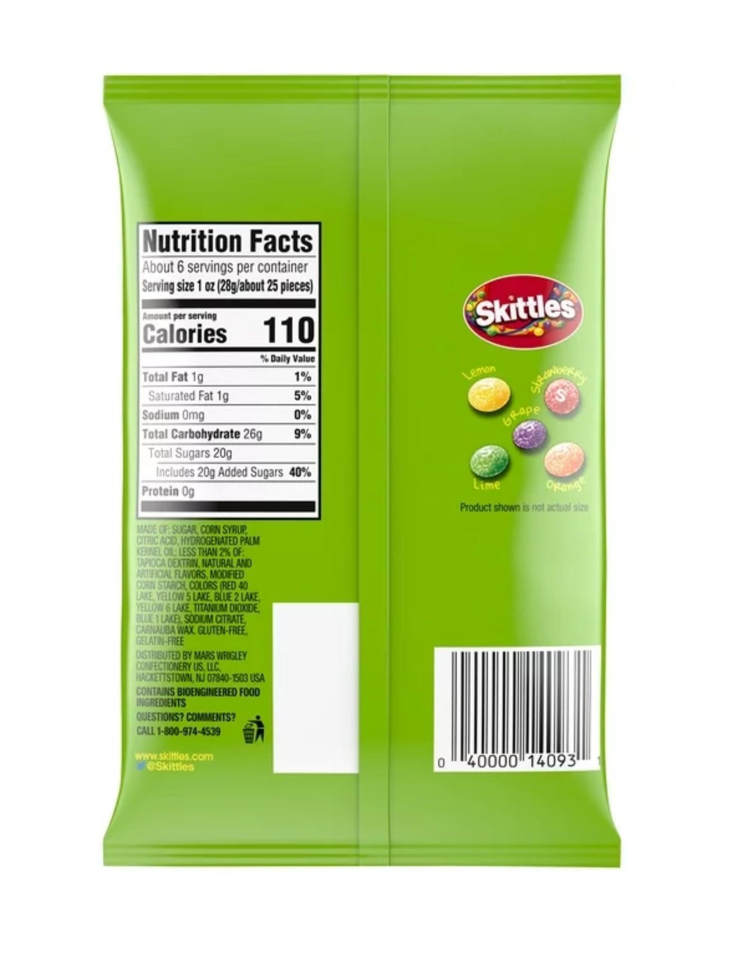 Skittles Sours Candy (Pack of 2) Sour Outside Sweet Inside Bite Size Strawberry Grape Orange Lemon Lime