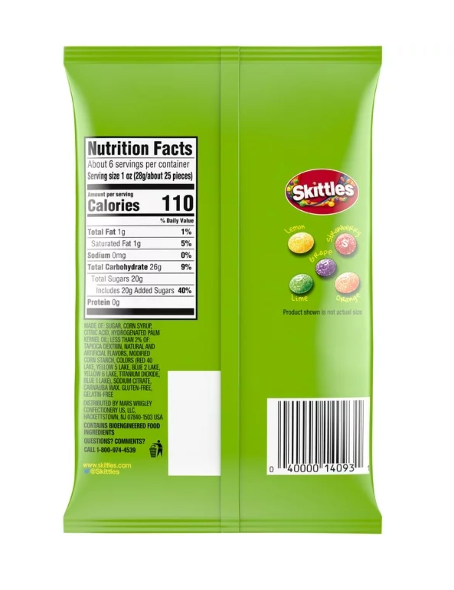 Skittles Sours Candy (Pack of 2) Sour Outside Sweet Inside Bite Size Strawberry Grape Orange Lemon Lime