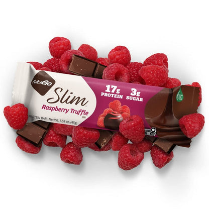 NuGo Slim Dark Chocolate Raspberry Truffle Protein Bar Keto Friendly Gluten Free 17g Protein 2g Sugar 7g Fiber 12 Count