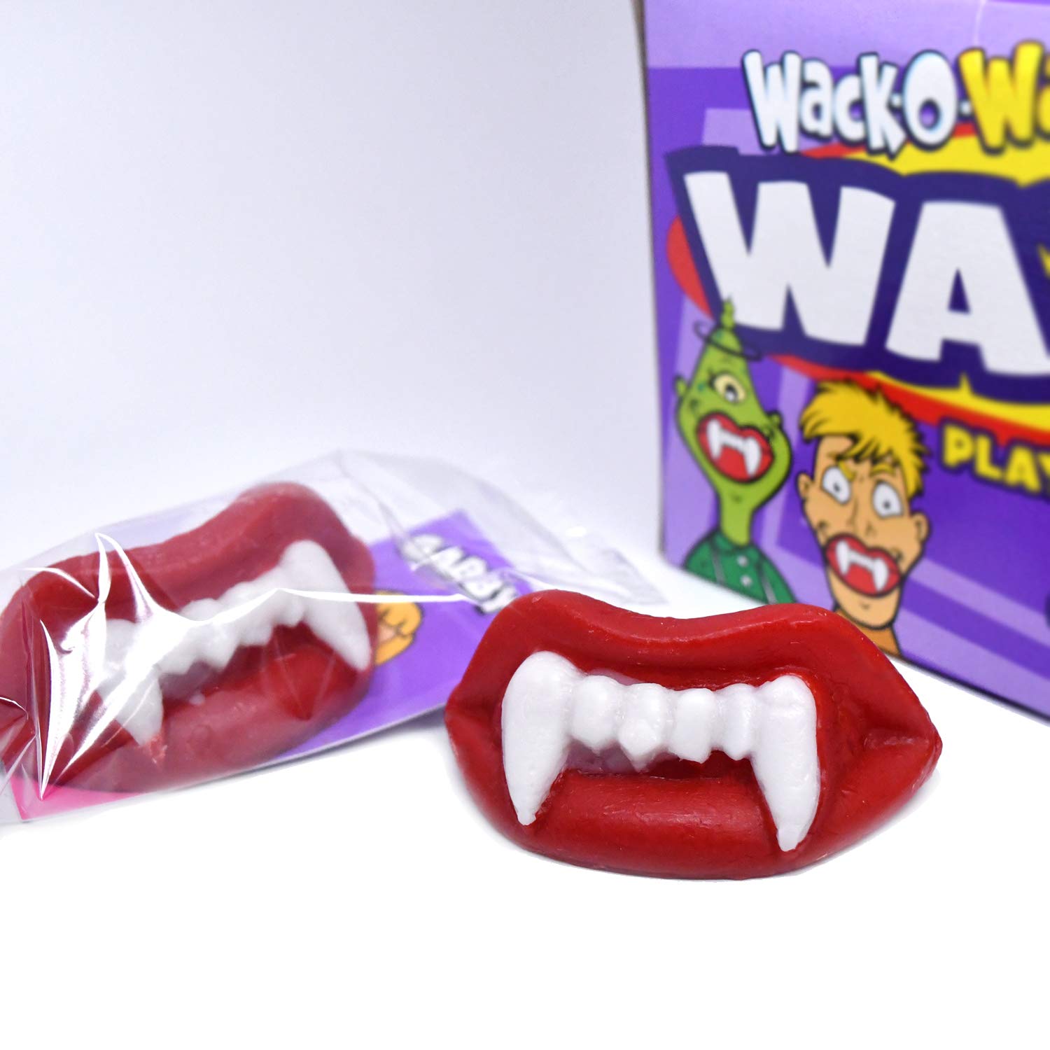 Wack-O-Wax Fangs Cherry Fun Candy Halloween Toy Individually Wrapped Peanut and 24 Count
