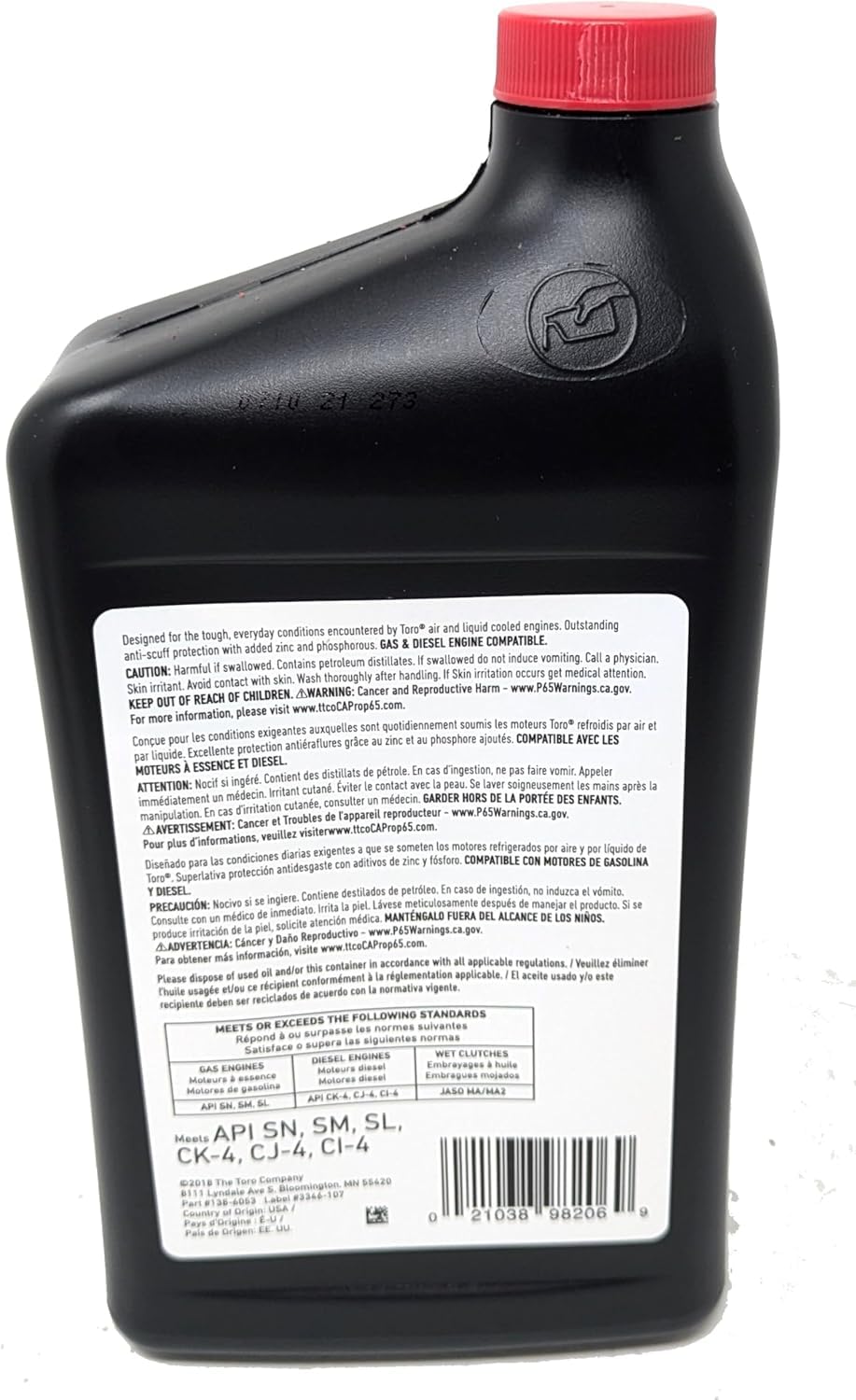 Toro Full Synthetic SAE 10W 30 4 Cycle Engine Oil 32 Ounce