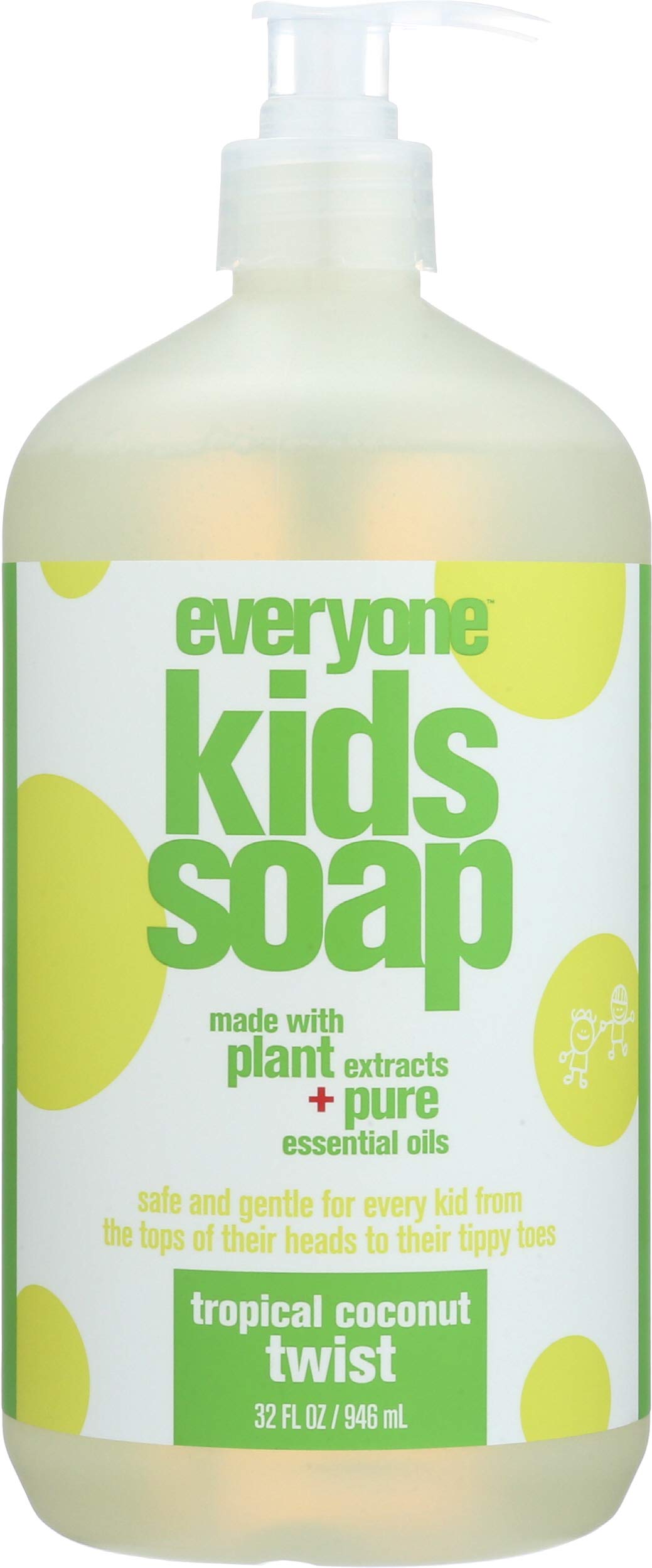 Everyone 3-in-1 Kids Soap Body Wash Bubble Bath Shampoo 32 Ounce Tropical Coconut for Toddlers Tweens and Teens