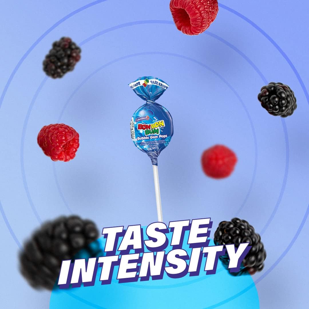 Colombina Bon Bon Bum Lollipops w/Bubble Gum Center, Berry Explosion Mix, Individually Wrapped, Ideal for Party Favors and Gifts, (Pack of 3)