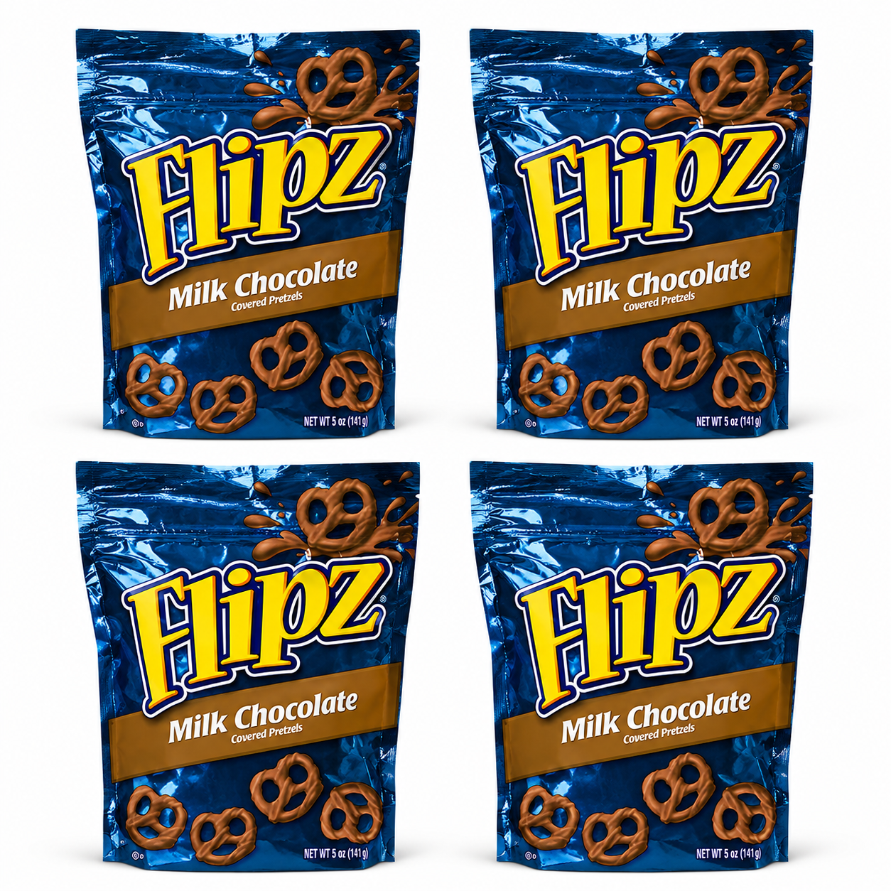 Flipz, Milk Chocolate Covered Pretzels, 5oz Bag Bag (Pack of 4)