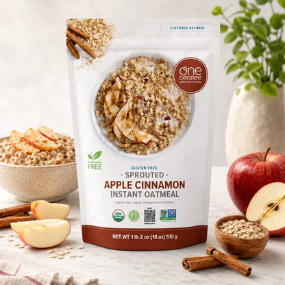 One Degree Organic Foods Sprouted Instant Oatmeal, USDA Organic, Non-GMO, Vegan, And Gluten Free Instant Oatmeal, Apple Cinnamon, (Pack of 6)