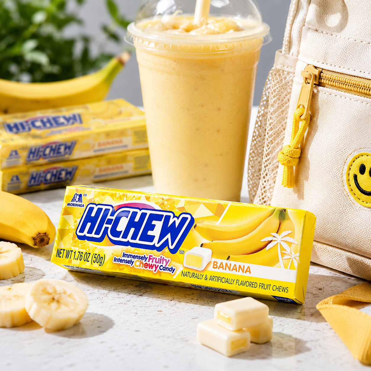 HI-CHEW Banana Sticks Soft & Chewy Candy Each Individually Wrapped Juicy Fruity Flavors 1.76 oz