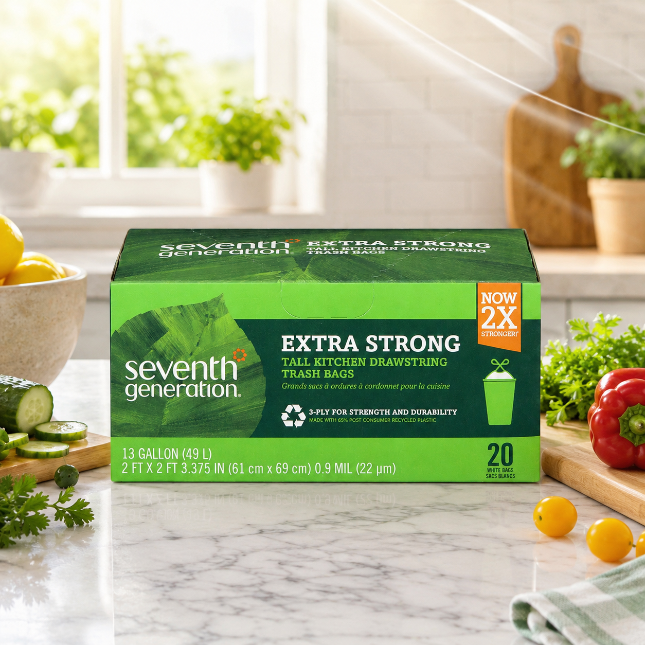 Seventh Generation Drawstring Kitchen Trash Bags 13 Gallon 20 Bags