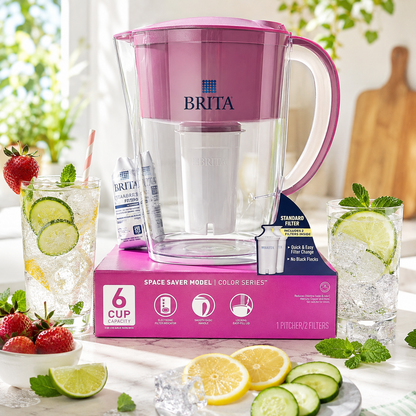 Brita Space Saver 6-Cup Pitcher with 2 Filters - Purple